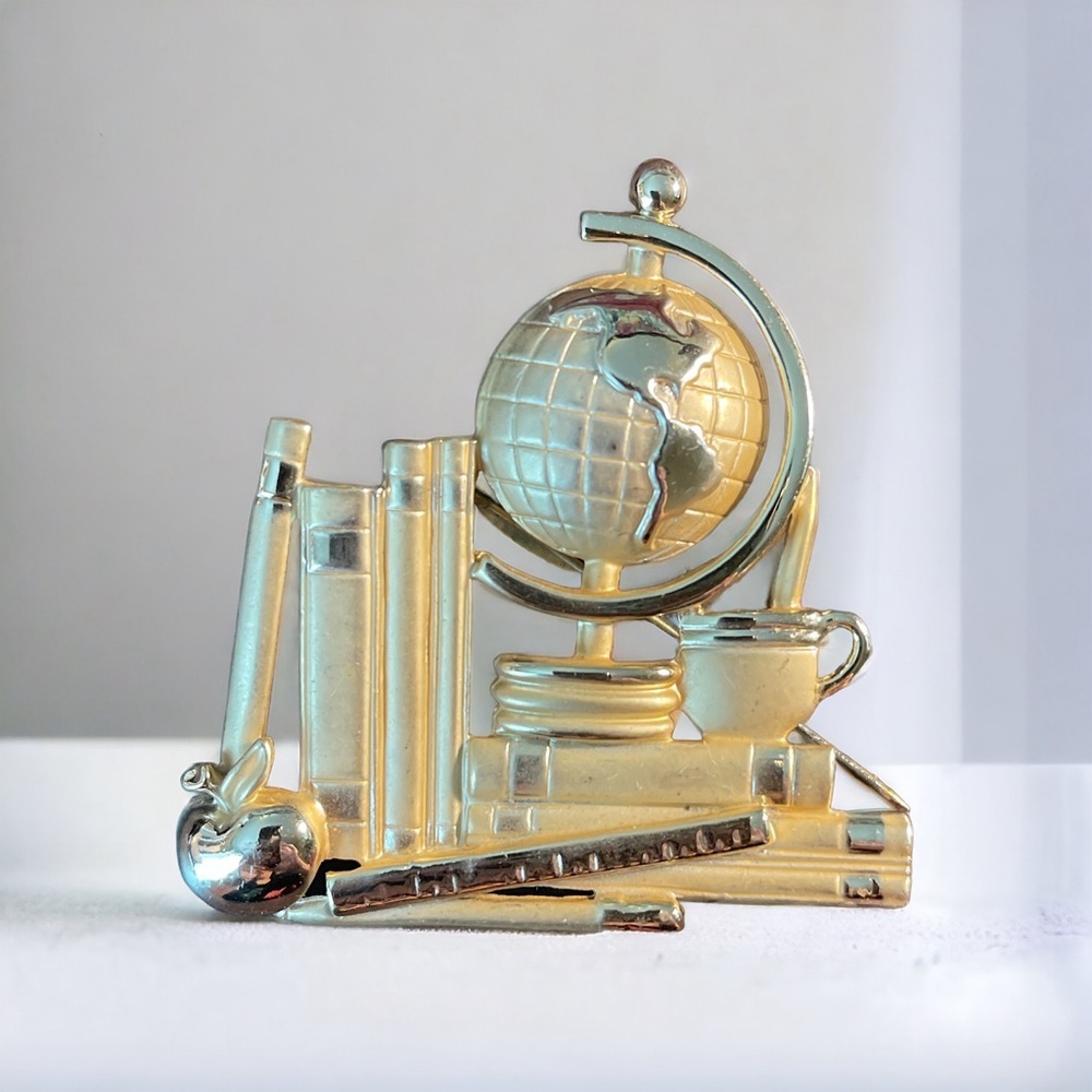 Vintage AJC Globe Books Signed Brooch